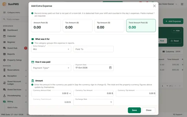Extra Income and Extra Expense: extra expense form