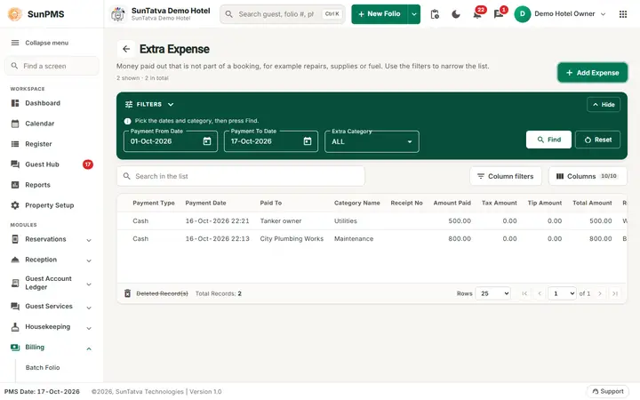 Extra Income and Extra Expense: extra expense saved