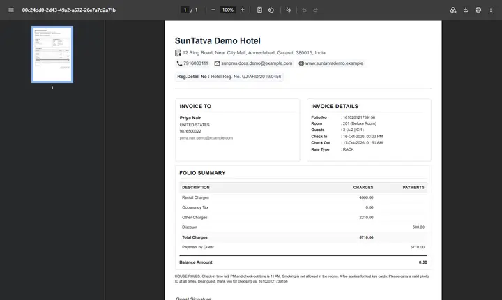 Printing and E-mailing the Folio: inv invoice