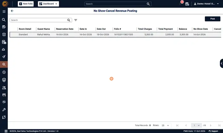 Noshow/Cancel Revenue Posting: nspost after post