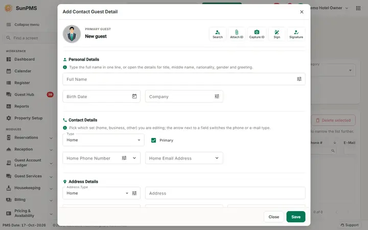 Contact Database: add Contact Guest Detail window with personal, contact and address sections