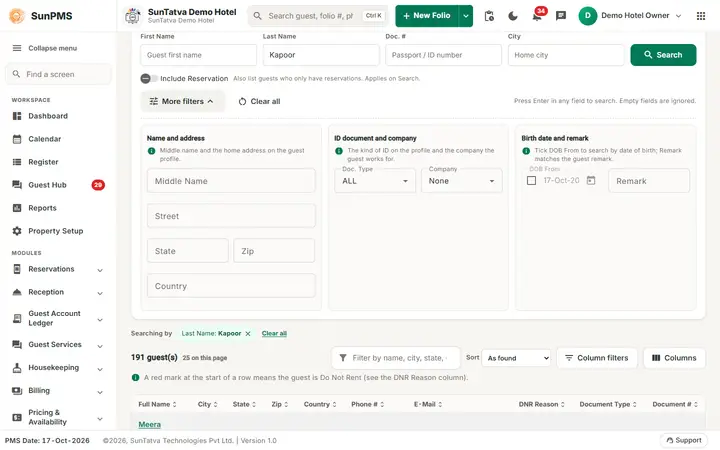 Guest Search (Guest Database): gsearch dnr row