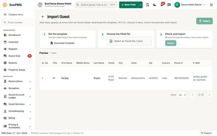 Import Guest: import result