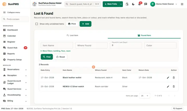 Lost & Found: lostfound found list