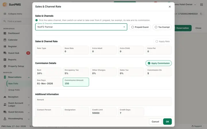 Sales & Channels overview: book partner chosen
