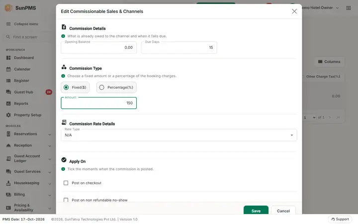 Commissionable Sales & Channels (setup): terms fixed