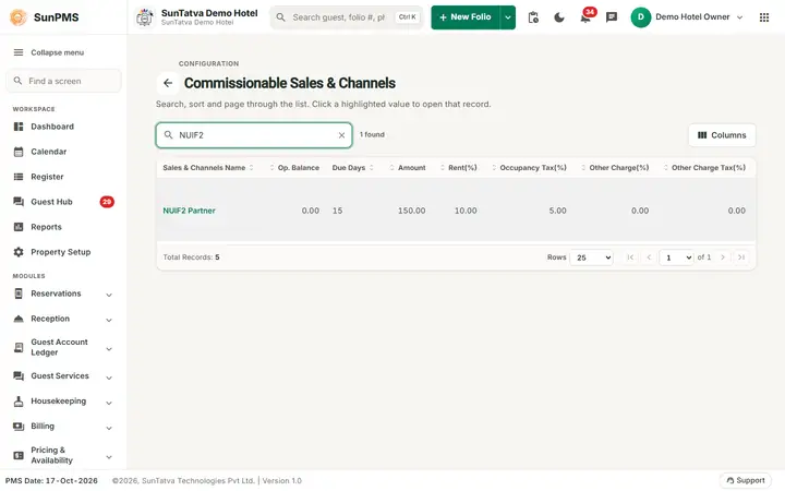 Commissionable Sales & Channels (setup): terms commission list after