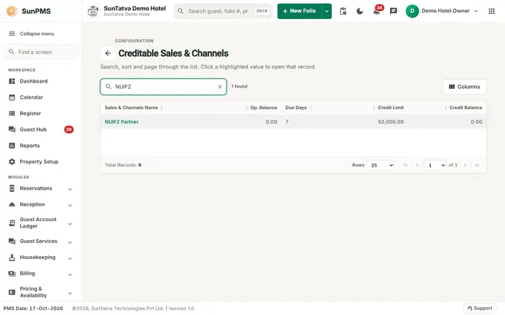 Commissionable Sales & Channels (setup): terms credit list after