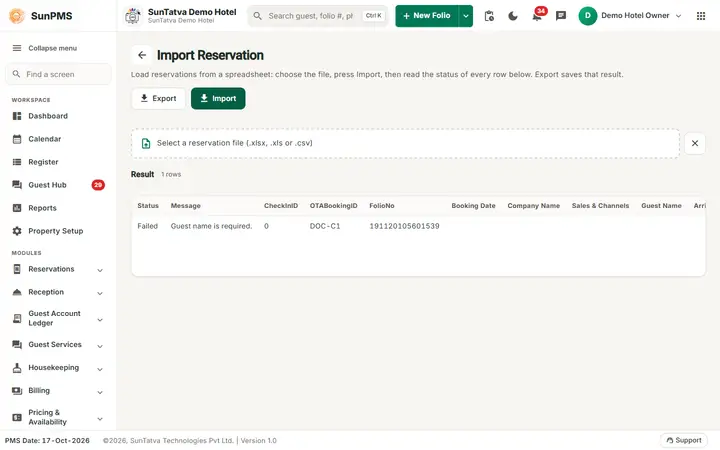 Import Reservation: impres result