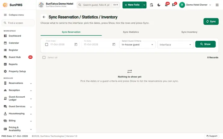 Reservation Sync: sync Reservation, Statistics and Inventory tabs on one screen