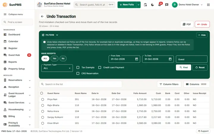 Undo Transaction: undo undo screen