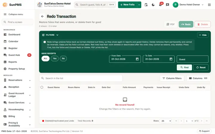 Undo Transaction: undo redo screen