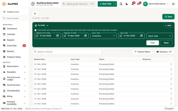 CRS Bulk Update screen with the request filters and the list of earlier sync requests