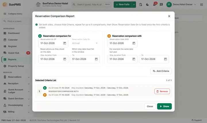 Booking Comparison Report: two criteria in the list