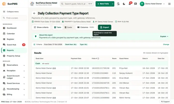 Daily collection payment type day16