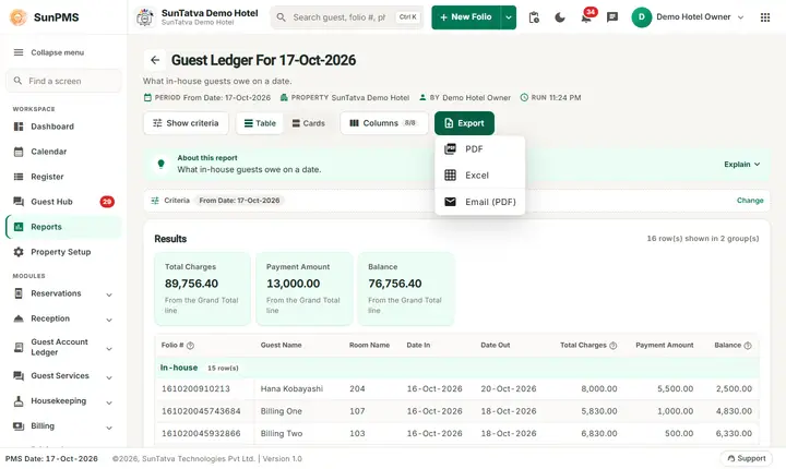Ledger Reports: ledger export