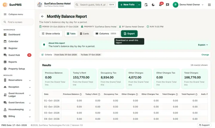 Monthly Balance Report: monthly balance filters