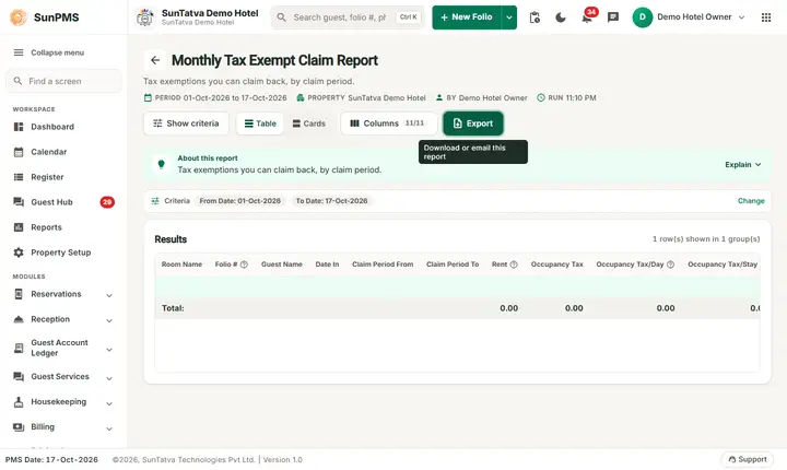 Monthly tax exempt claim filters
