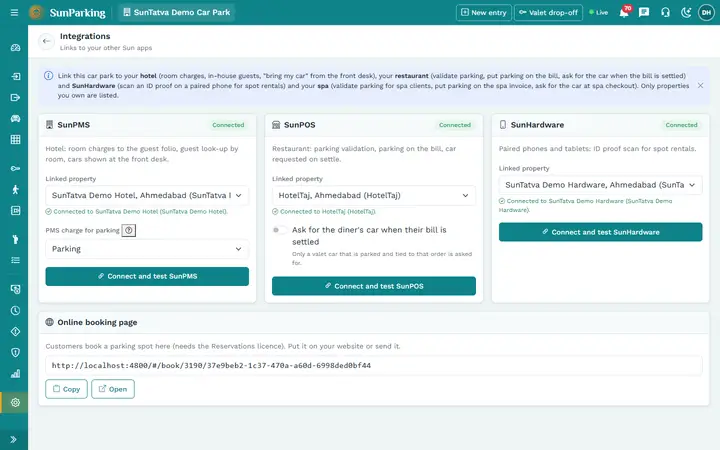 How to connect SunPMS with SunParking, SunPOS and SunHardware: sunParking Integrations