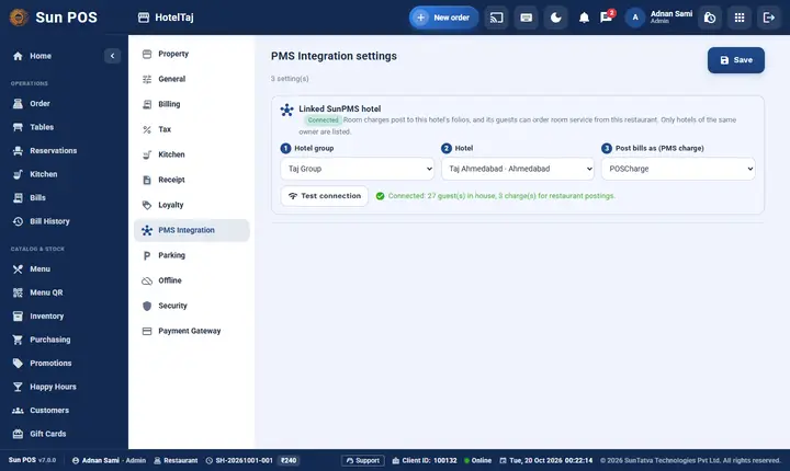 How to connect SunPMS with SunParking, SunPOS and SunHardware: sunPOS PMS Integration