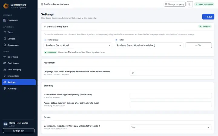 How to connect SunPMS with SunParking, SunPOS and SunHardware: sunHardware Settings
