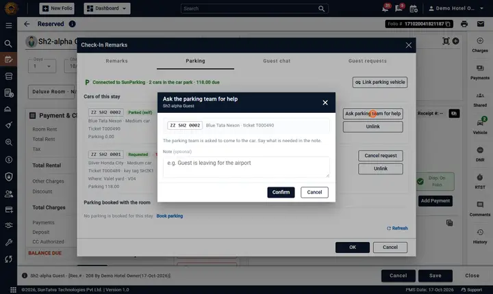 SunParking: Parking Notifications, Vehicle Linking and Walk-in Guests: rc help dialog