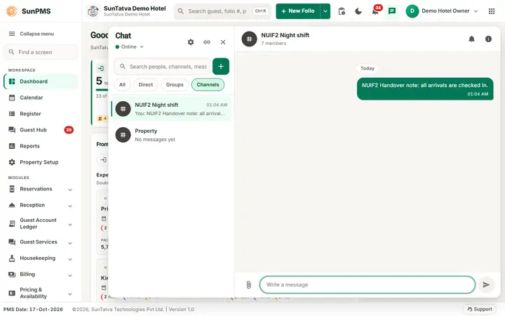 Team chat: channels: channel message