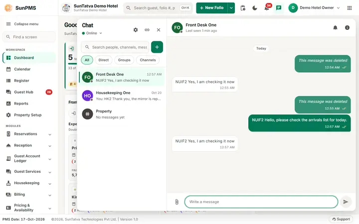 Team chat: search, mute, status, typing and read receipts: read tick