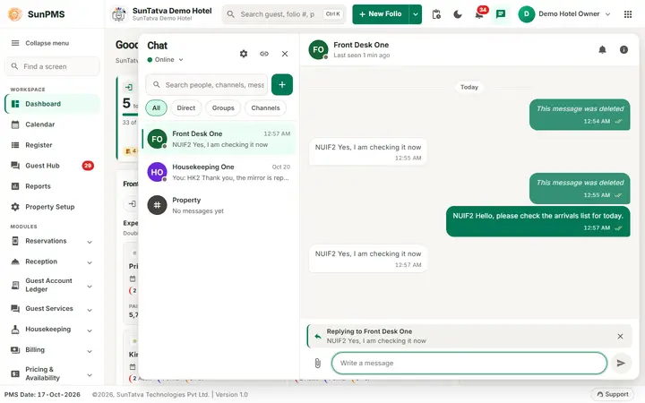 Team chat: messages, reply, edit, delete and attachments: reply bar