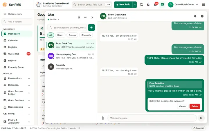 Team chat: messages, reply, edit, delete and attachments: delete confirmation
