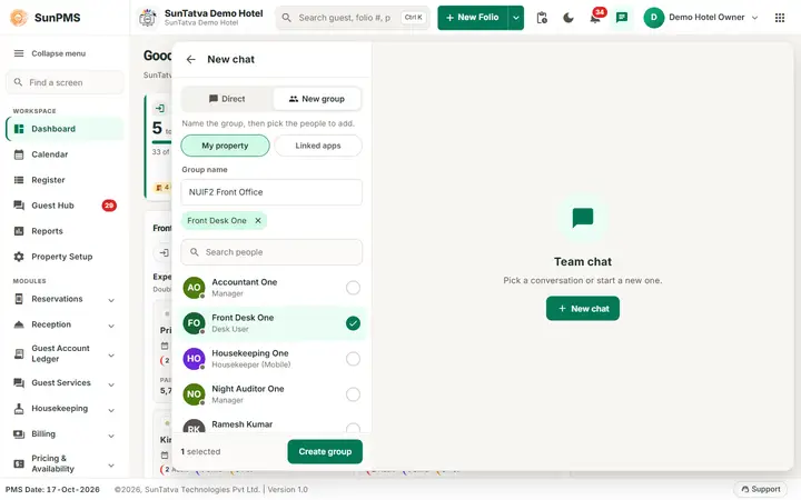 Team chat: group chats: new group