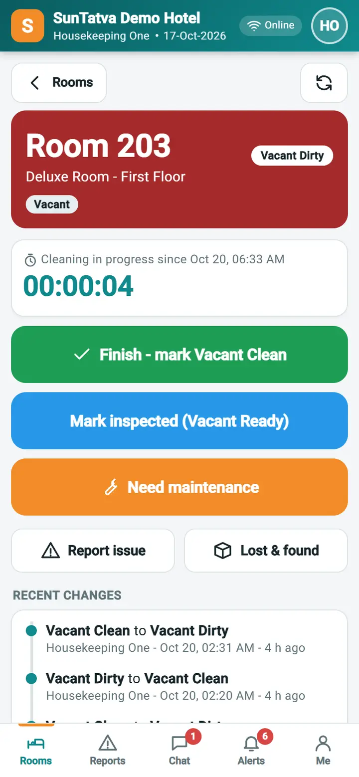 Housekeeping Mobile - Room detail: hkm cleaning timer