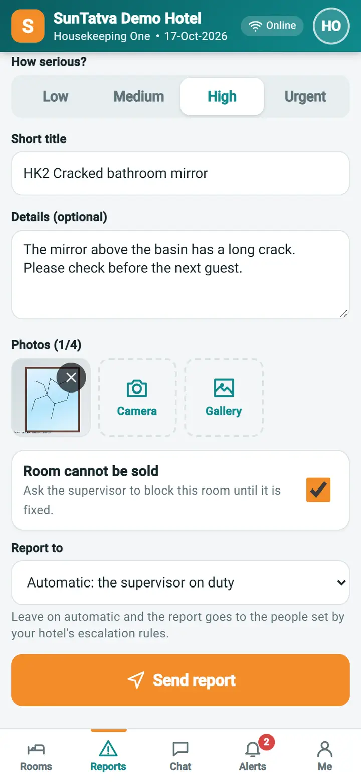 Housekeeping Mobile - Report an issue: hkm report photo