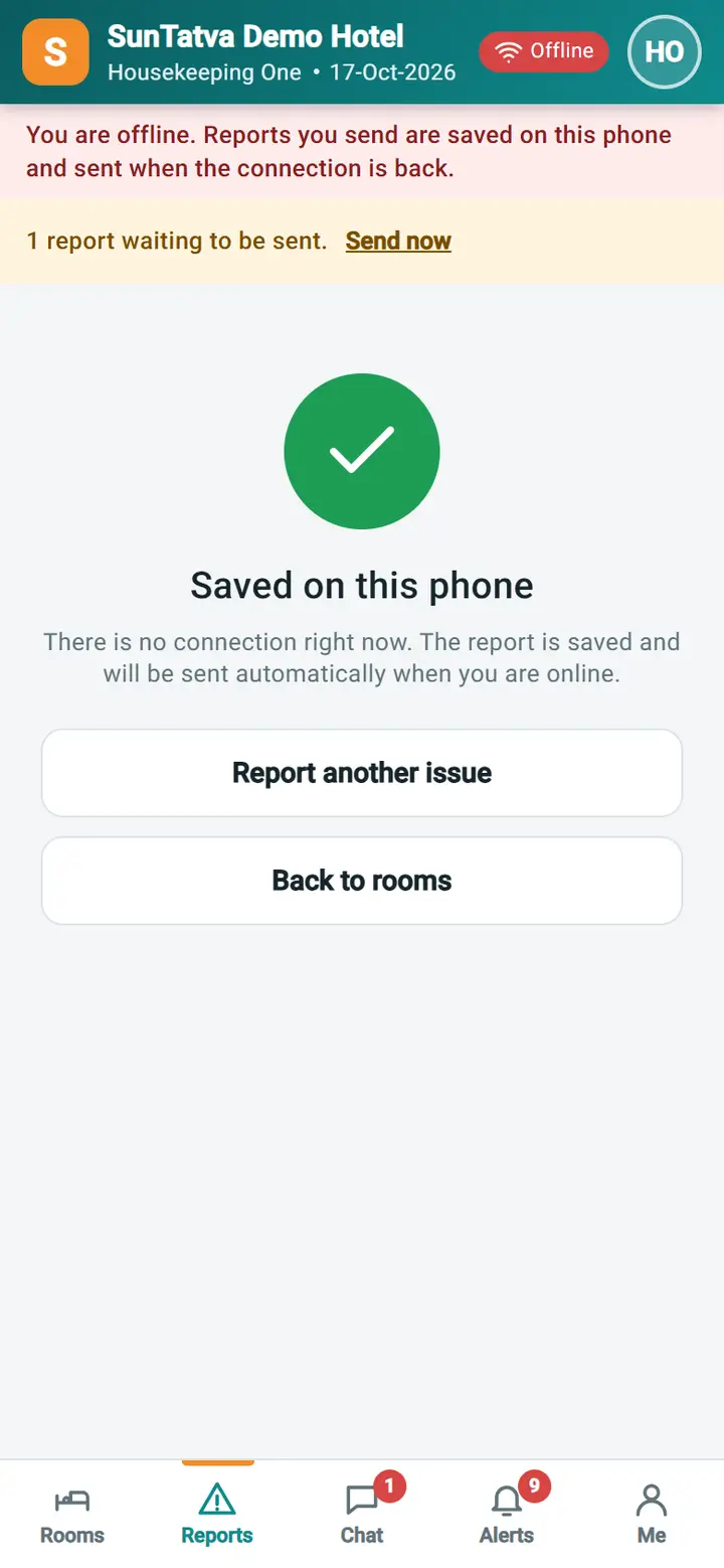 Housekeeping Mobile - Report an issue: hkm 08b saved offline