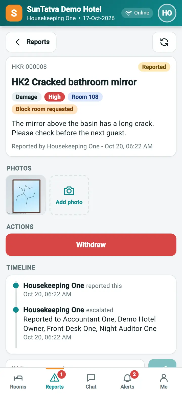 Housekeeping Mobile - My reports: hkm report detail