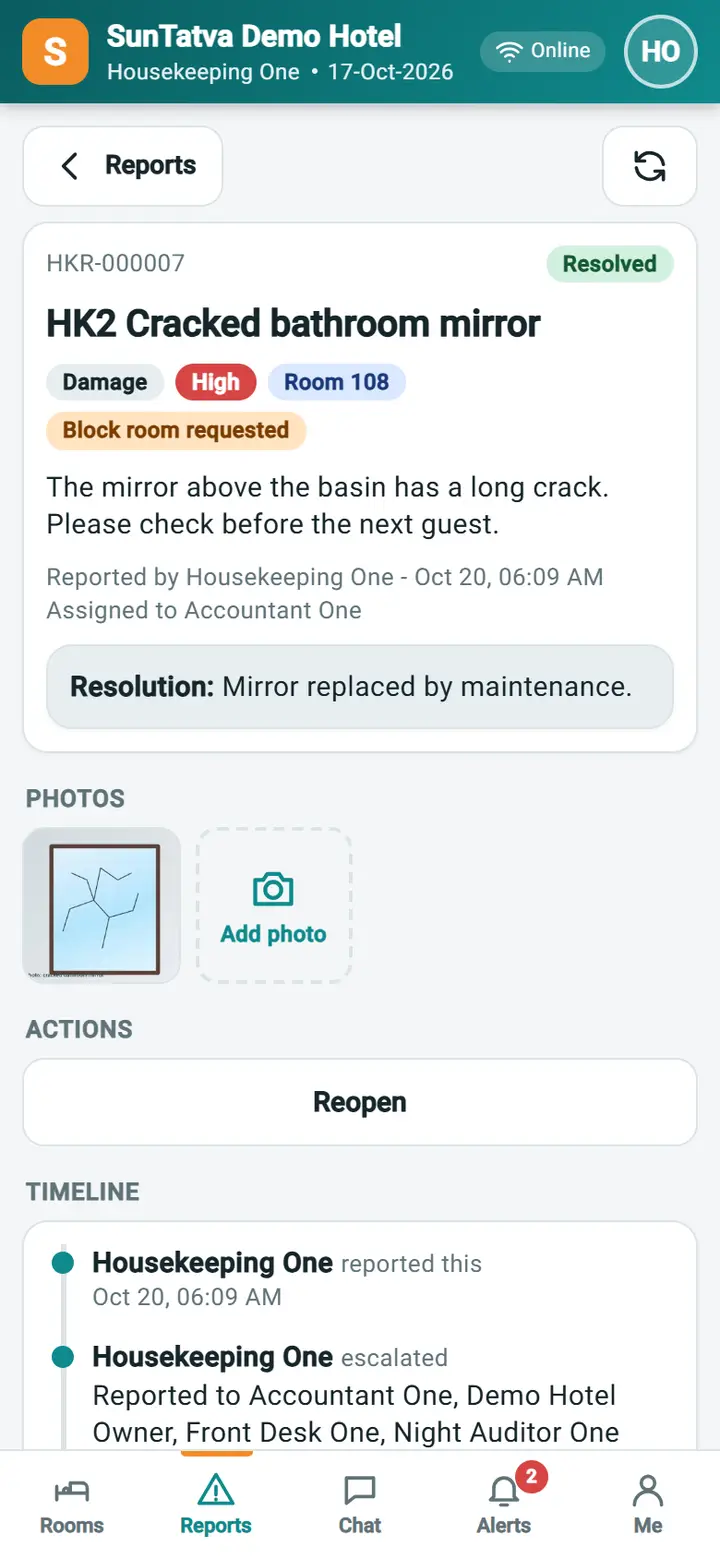 Housekeeping Mobile - My reports: hkm 10c reporter detail