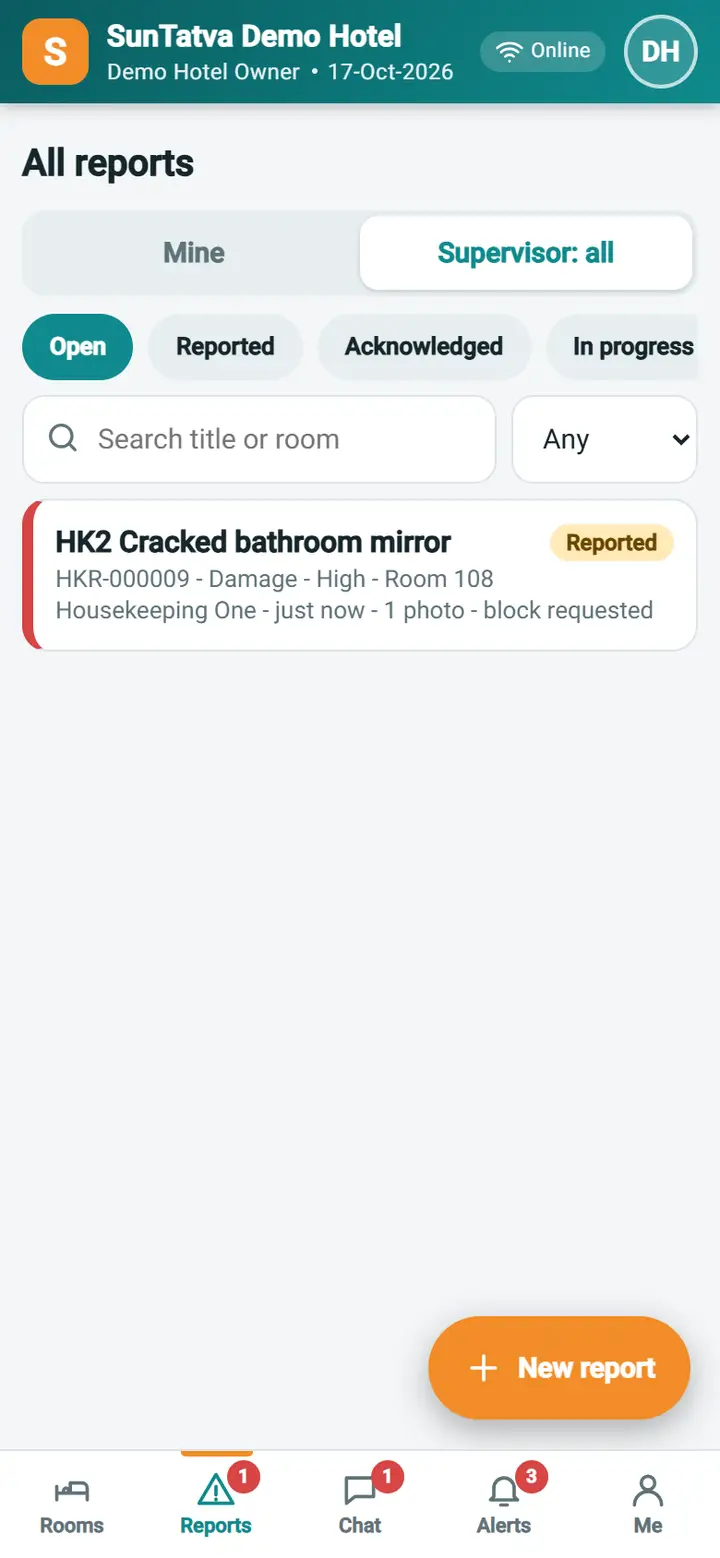 Housekeeping Mobile - Supervisor view: supervisor list