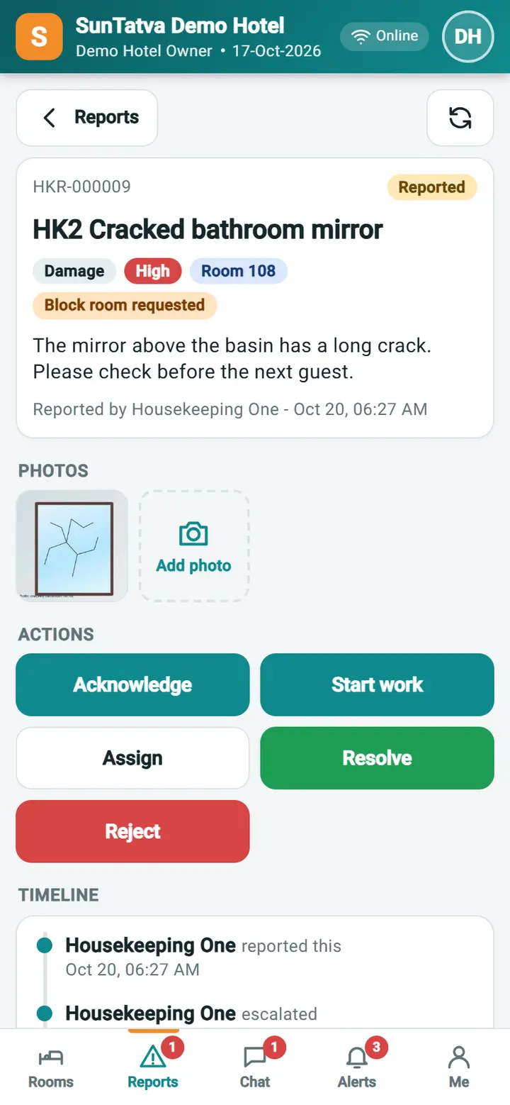 Housekeeping Mobile - Supervisor view: hkm 12a supervisor report