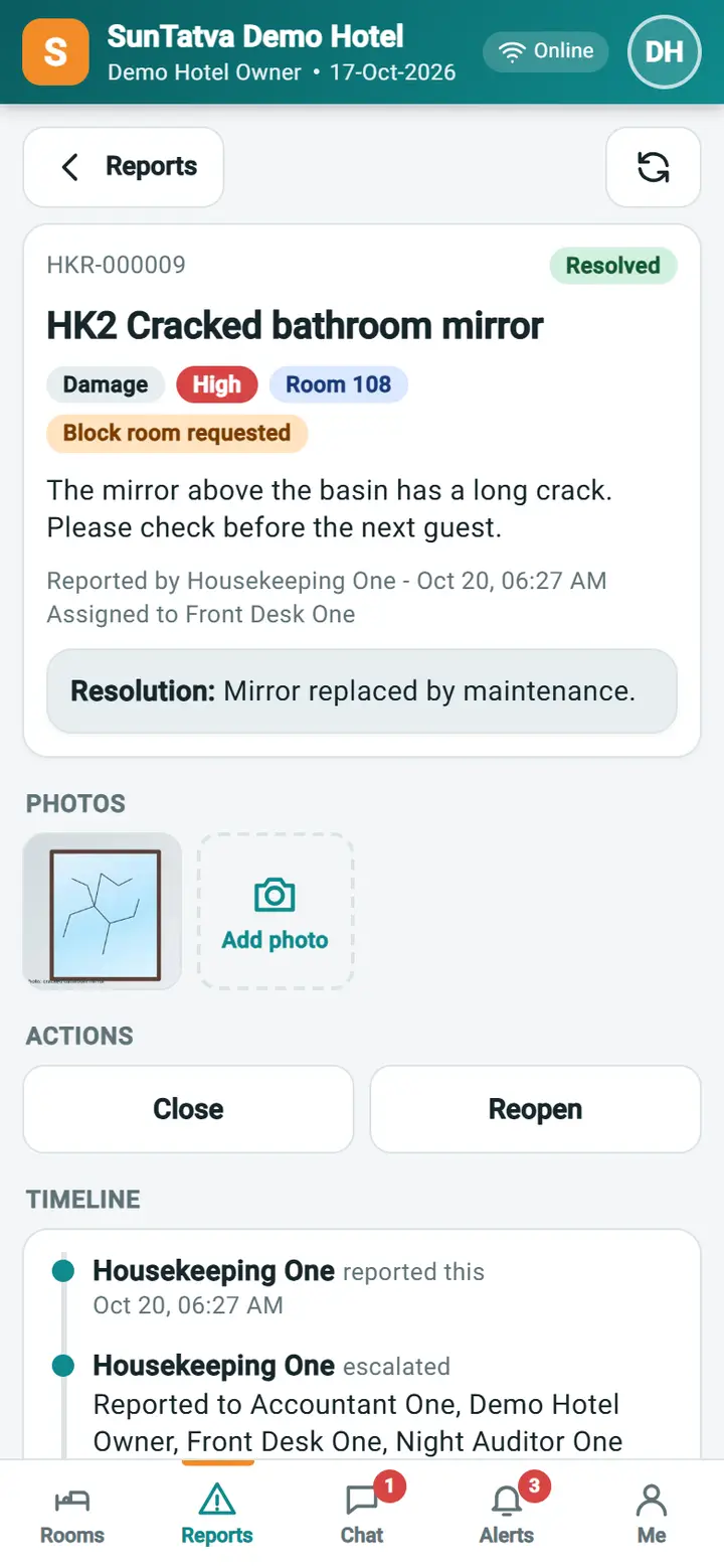 Housekeeping Mobile - Supervisor view: hkm 12d resolved