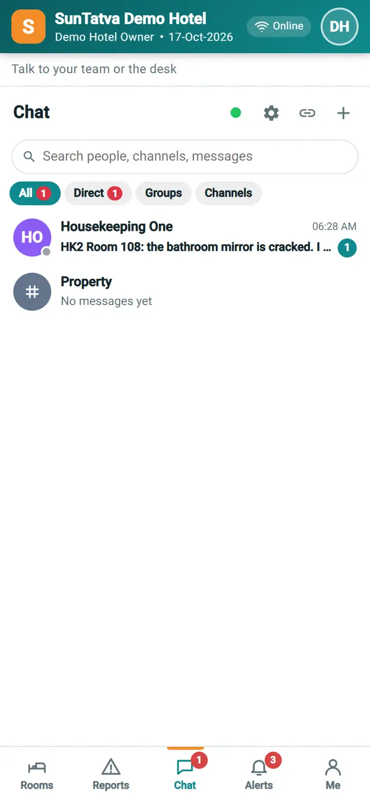 Housekeeping Mobile - Chat and Report to supervisor: chat on the phone