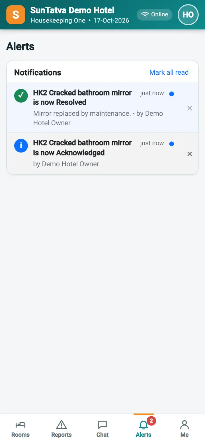Housekeeping Mobile - Alerts (notifications): alerts
