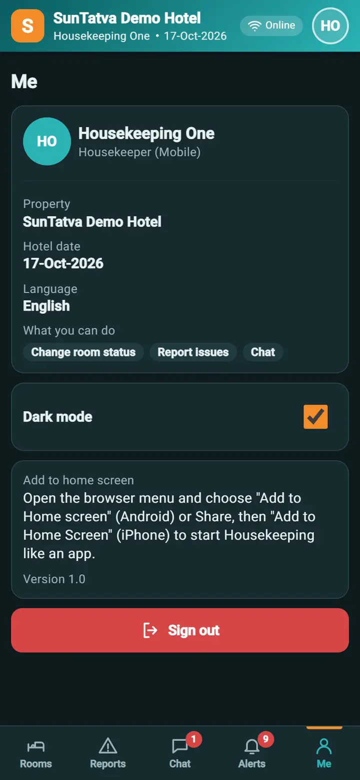Housekeeping Mobile - Me (profile and settings): hkm 15c profile dark