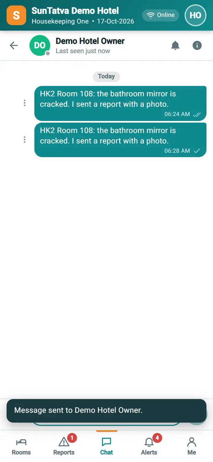 Housekeeping Mobile - Chat and Report to supervisor: hkm chat thread