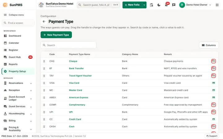 Payment Type list
