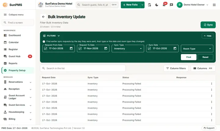 Bulk Inventory / Restrictions / Rate Update: bulk Inventory Update