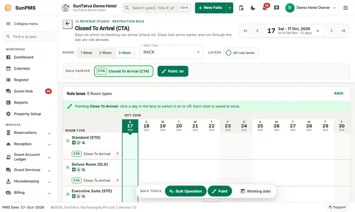 Restriction rule pages: closed To Arrival page
