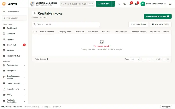 Creditable Invoice list