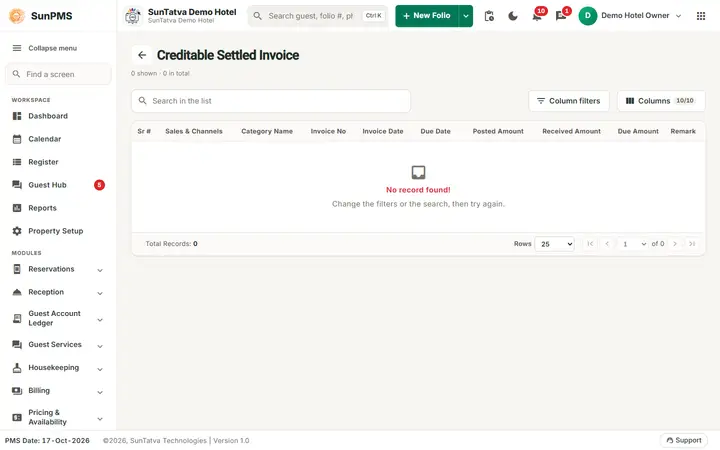 Creditable Settled Invoice
